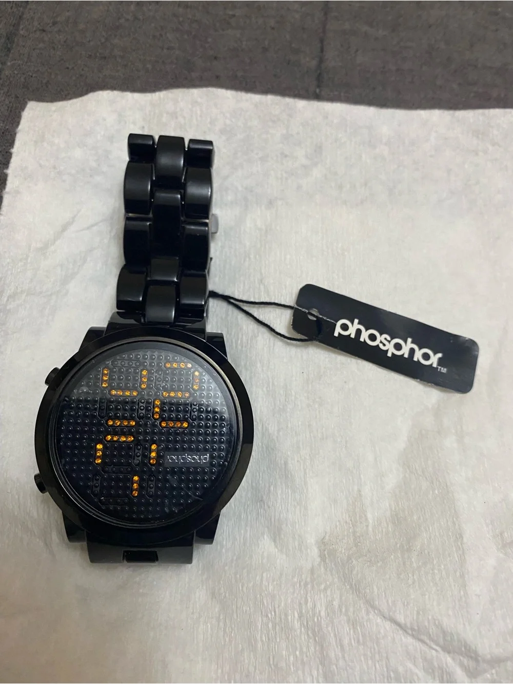 Phosphor Appear Black Bracelet Watch Amber Crystal